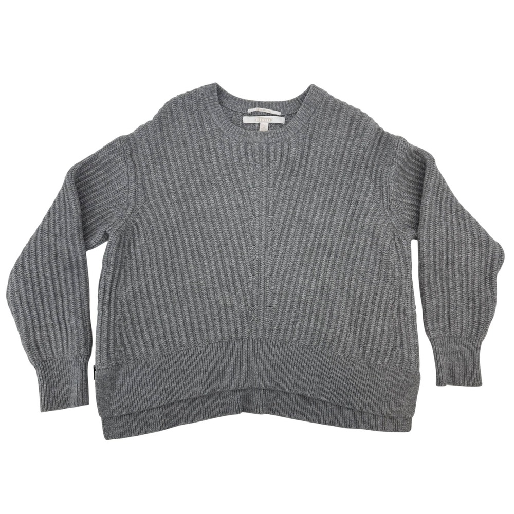 Nordstrom Collection 100% Cashmere Ribbed V Neck‎ Sweater Gray Size S